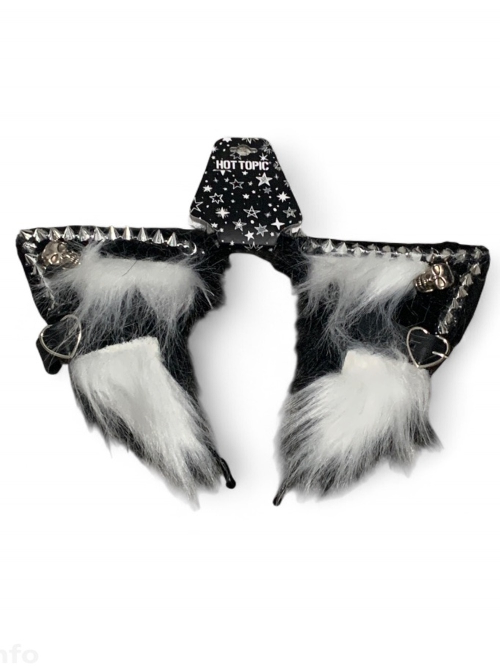 NWT Hot Topic Black & White Faux Fur Studded Cat Ear Goth Headband